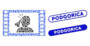 Oval Collage Fight Movie with Textured Podgorica Stamps