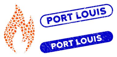 Ellipse Mosaic Fire Flame with Grunge Port Louis Seals