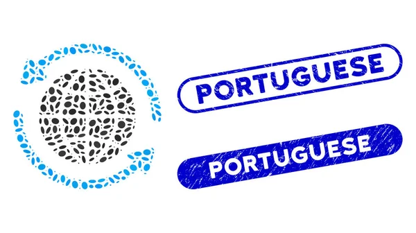Ellipse Mosaic Entrega global com carimbos portugueses angustiantes — Vetor de Stock