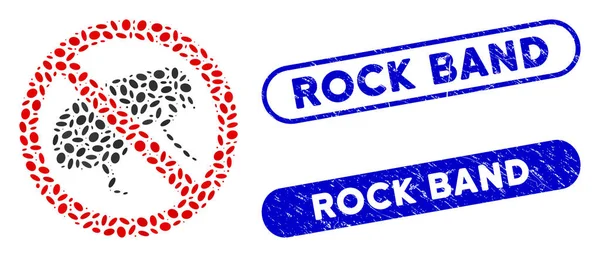 Dot Collage No Flea avec timbres de bande de rock texturé — Image vectorielle