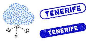 Dot Collage Cloud Network with Distress Tenerife Stamps