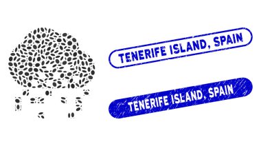 Ellipse Mosaic Cloud Dissipation with Textured Tenerife Island, Spain Stamps