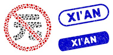 Ellipse Collage No Chinese Yuan with Scratched XiAn Stamps