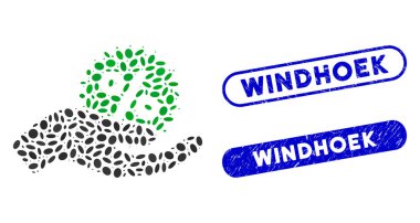 Ellipse Collage Give Percent Bonus with Grunge Windhoek Stamps