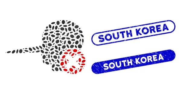 Ellisse Collage Stop Falso con francobolli di Distress Corea del Sud — Vettoriale Stock