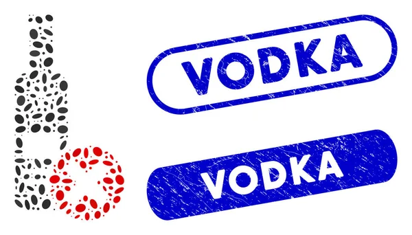 Prickade kollage stoppa Vodka dricka med texturerade Vodka tätningar — Stock vektor
