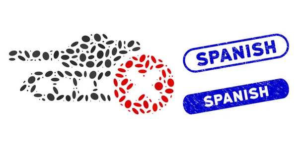 Réservoirs d'arrêt en mosaïque ovale avec timbres espagnols texturés — Image vectorielle