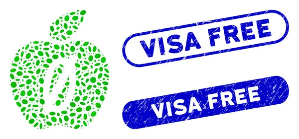 Овальный коллаж ноль калорий Apple с царапинами Visa Free Stamps — стоковый вектор