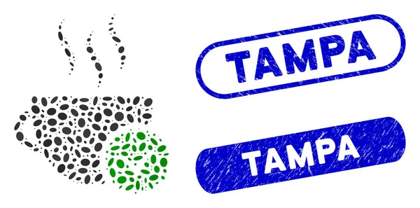 Dot Mosaic Best Coffee with Scratched Tampa Stamps — Stockvektor