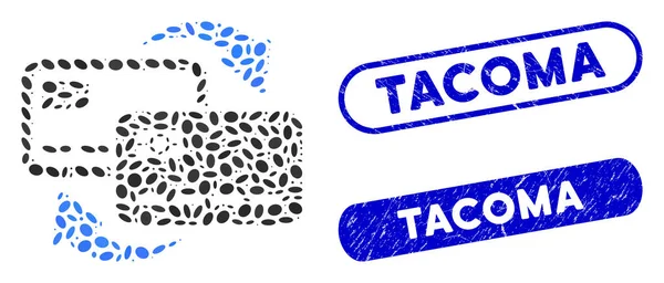Dot Collage Intercambio de tarjetas bancarias con sellos Tacoma rayados — Vector de stock