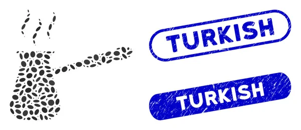 Collage pointillé Café turc avec détresse Timbres turcs — Image vectorielle