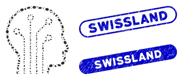 Intelligenza artificiale mosaico ovale con Grunge Swissland Seals — Vettoriale Stock
