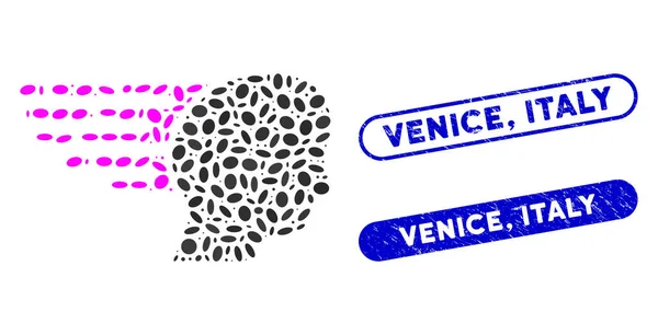 Ellipse Mosaic Fast Thinking with Distress Venice, Italy Stamps — Wektor stockowy