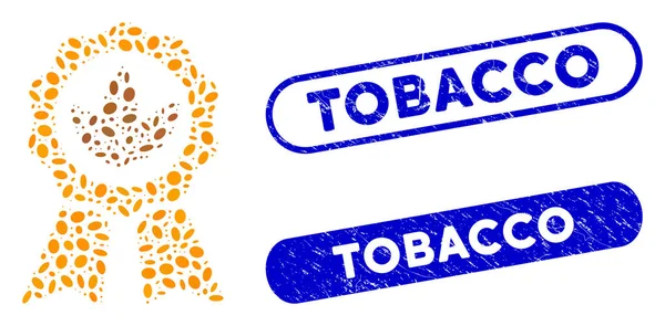 Collage Oval Superior de Tabaco con Angustia Sellos de Tabaco — Archivo Imágenes Vectoriales