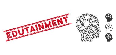 Distress Edutainment Line Stamp with Collage Human Intellect Icon