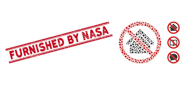 Texturizado Mobiliado pela NASA Line Stamp and Collage No Housing Icon — Vetor de Stock