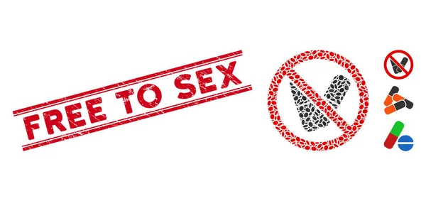 Scratched Free to Sex Line timbre avec collage aucune pilule médicale Icône — Image vectorielle