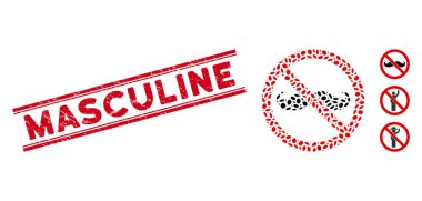 Grunge Masculine Line Stamp with Mosaic No Curly Mustache Icon