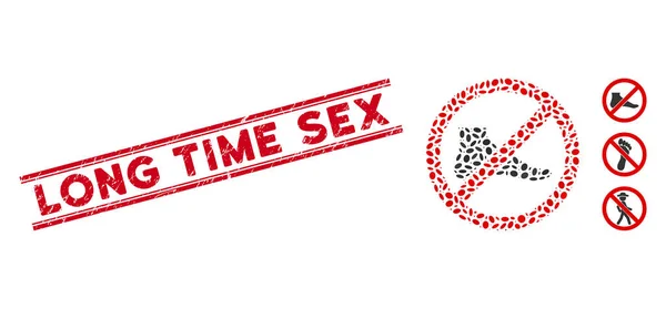 Grunge Long Time Sex Line Stamp with Mosaic No Barefoot Icon — Stockový vektor