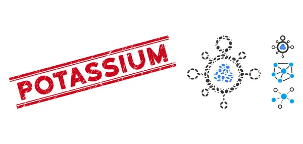 Grunge Potassium Line Stamp and Mosaic Molecule Icon — Wektor stockowy