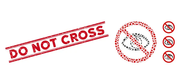 Textured Do Not Cross Line Seal and Mosaic No Eye Icon — Stockvector