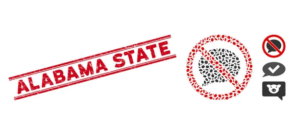 Texturizado Alabama State Line Selo e Colagem Nenhuma Mensagem Cloud Icon — Vetor de Stock