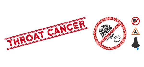 Segel Garis Kanker Tenggorokan Bertekstur dengan Mosaik No Ikon Bersin - Stok Vektor