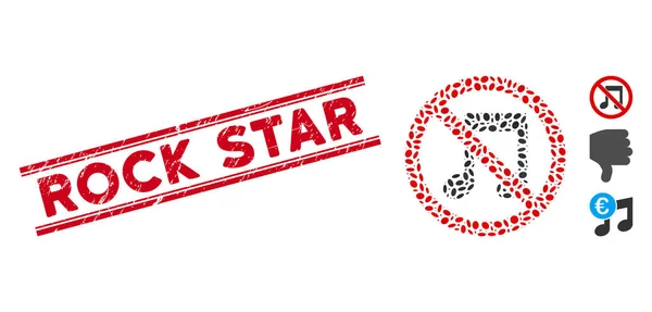 Sceau texturé Rock Star Line avec mosaïque aucune icône de mélodie — Image vectorielle