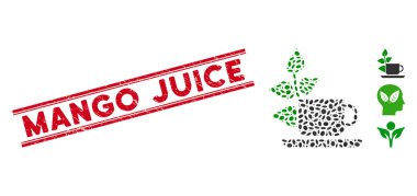 Grunge Mango Juice Line Stamp and Mosaic Vegan Drink Icon