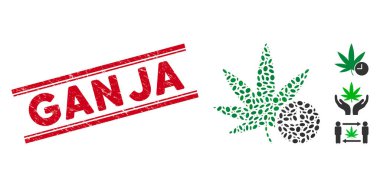 Textured Ganja Line Seal with Collage Weed Time Icon