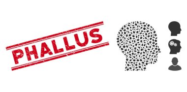 Textured Phallus Line Seal with Collage Human Head Icon