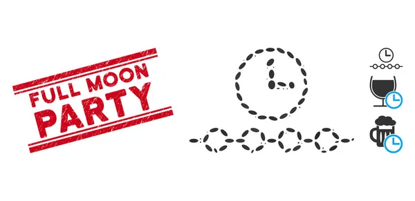 Grunge Full Moon Party Line Timbre et mosaïque Timeline Icône — Image vectorielle