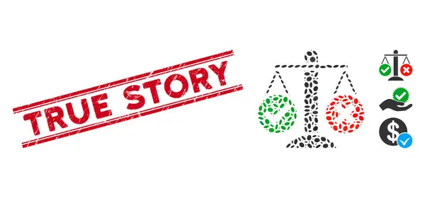 Scratched True Story Line Seal with Collage Truth Decision Icon — Stock vektor