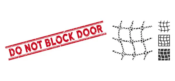 Grunge Do Not Block Door Line Seal with Collage Mesh Grid Icon — Stock vektor