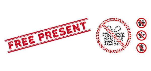 Textured Free Present Line Seal with Collage No Gifts Icon — ストックベクタ