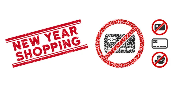 Distress New Year Shopping Line Stamp and Collage No Banking Card Icon — Stockvektor