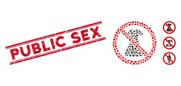 Scratched Public Sex Line Seal and Collage No Female Dress Icon — Stockový vektor