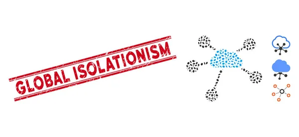 Grunge Global Isolationism Line Timbre avec Mosaic Cloud Connections Icône — Image vectorielle