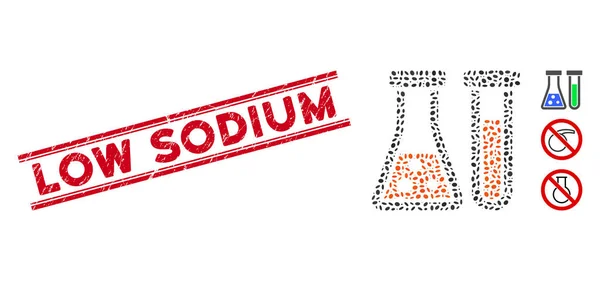 Textured Low Sodium Line Stamp and Collage Chemistry Icon — Stockový vektor