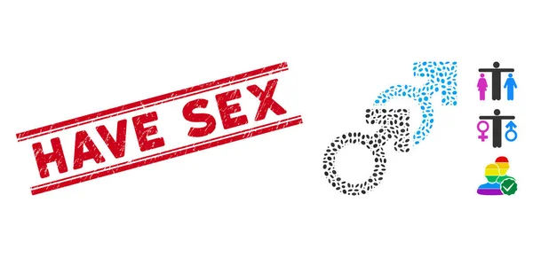 Tergores Memiliki Perangko Garis Seks dengan Mosaic Gay Icon Sex - Stok Vektor