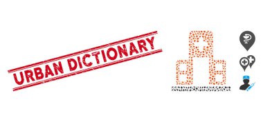 Textured Urban Dictionary Line Stamp and Mosaic Hospital Building Icon