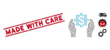 Grunge Made with Care Line Seal and Mosaic Financial Insurance Options Icon