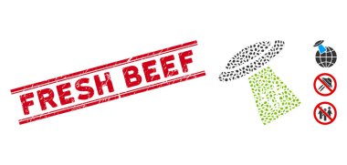 Grunge Fresh Beef Line Seal with Mosaic Cattle UFO Abduction Icon