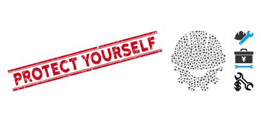 Scratched Protect Yourself Line Seal with Collage Development Icon