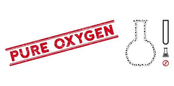 Scratched Pure Oxygen Line Stamp and Collage Empty Retort Icon — Stockvektor