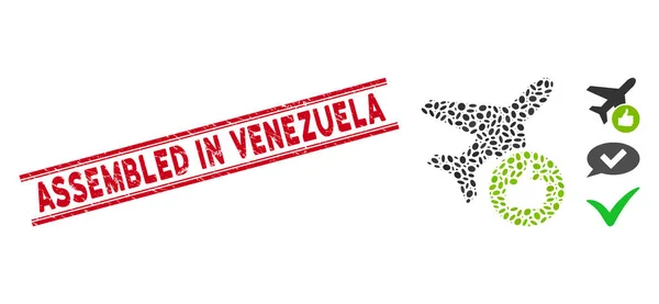 Texturizado Ensamblado en Venezuela Sello de Línea con Mosaico Avión Icono Válido — Archivo Imágenes Vectoriales