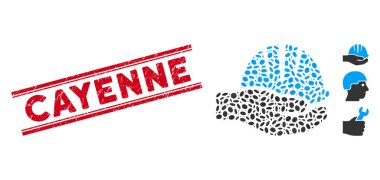 Textured Cayenne Line Stamp with Collage Hand with Helmet Icon