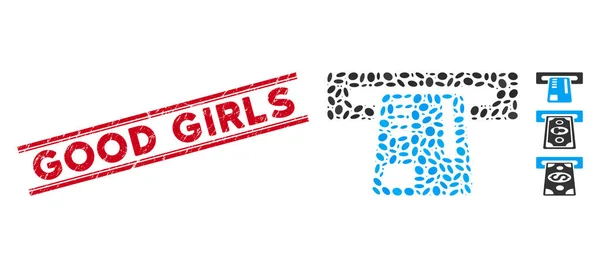 Distress Good Girls Line Seal and Mosaic Ticket Machine Icon — Stockvektor