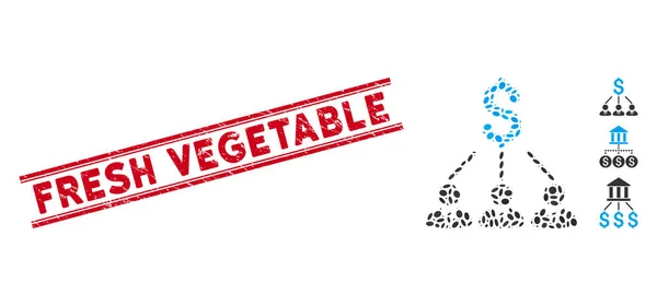 Textured Fresh Vegetable Line Stamp and Collage Shareholders Icon — Stockový vektor