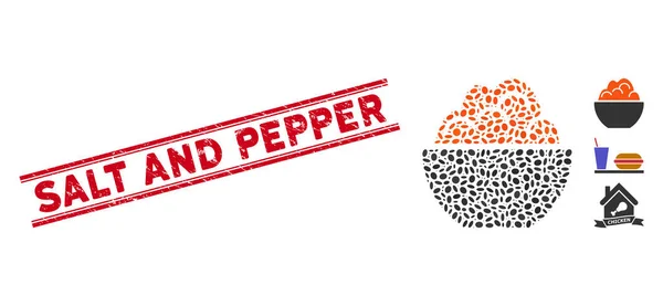 Distress Salt and Pepper Line Seal with Collage Porridge Icon — Διανυσματικό Αρχείο